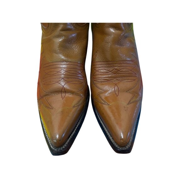 Vintage Cisco Western Leather Boots Mens 9.5 Camel Cowboy Embroidered Riding - Picture 4 of 14